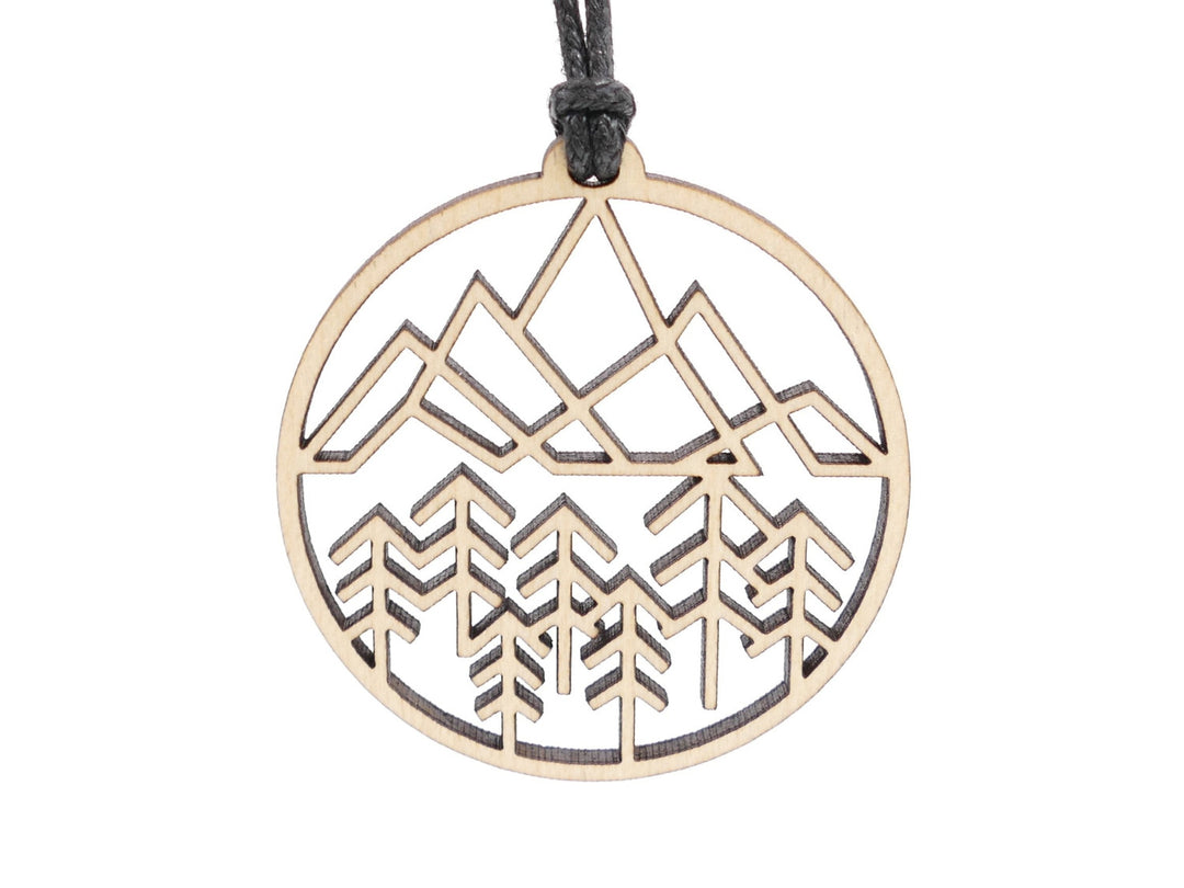 Spiegel-Anhänger "Geometrische Berge und Wald"