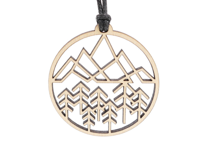 Spiegel-Anhänger "Geometrische Berge und Wald"