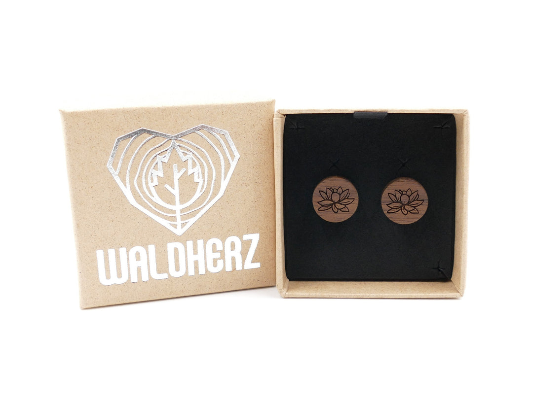 Silber Ohrstecker "Lotusblume" Walnussholz