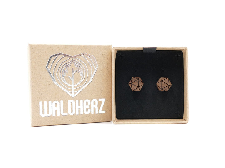 Silber Ohrstecker "Geometrisches Polygon" Walnussholz