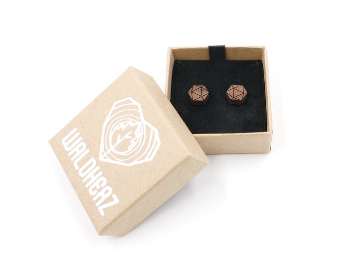 Silber Ohrstecker "Geometrisches Polygon" Walnussholz