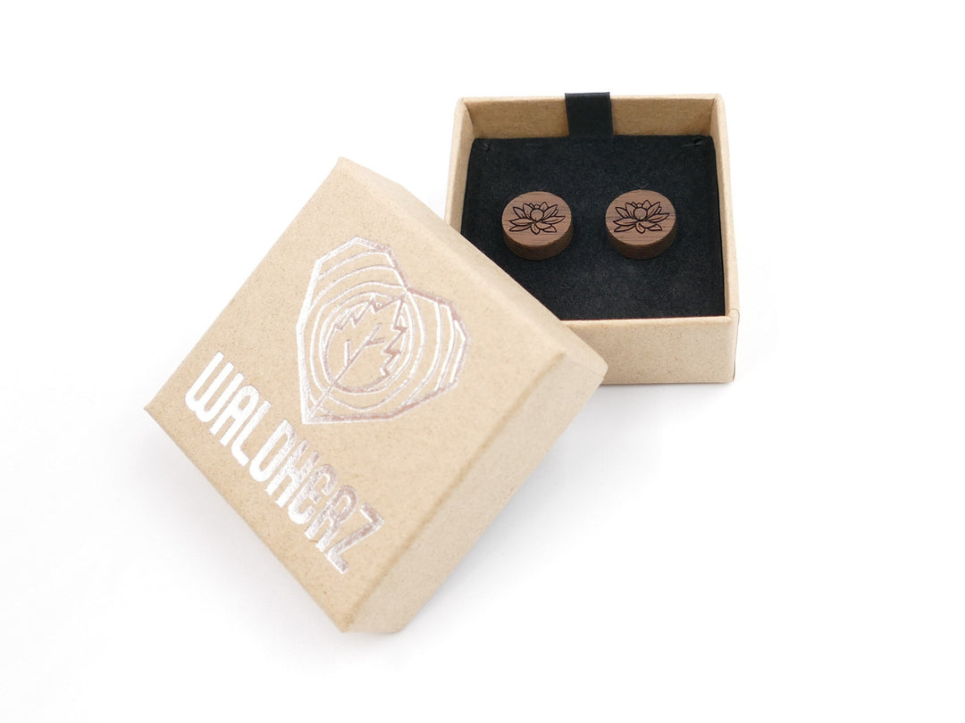 Silber Ohrstecker "Lotusblume" Walnussholz