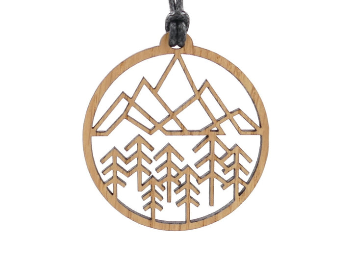 Spiegel-Anhänger "Geometrische Berge und Wald"