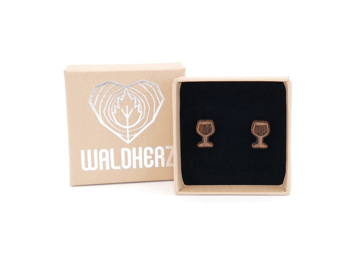 Silber Ohrstecker "Weinglas" Walnussholz