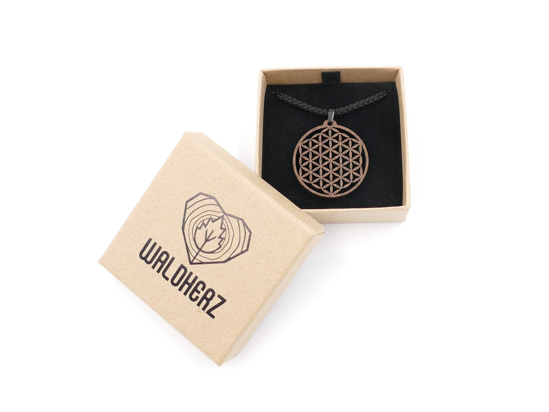 Eco Halskette "Blume des Lebens" aus Walnussholz