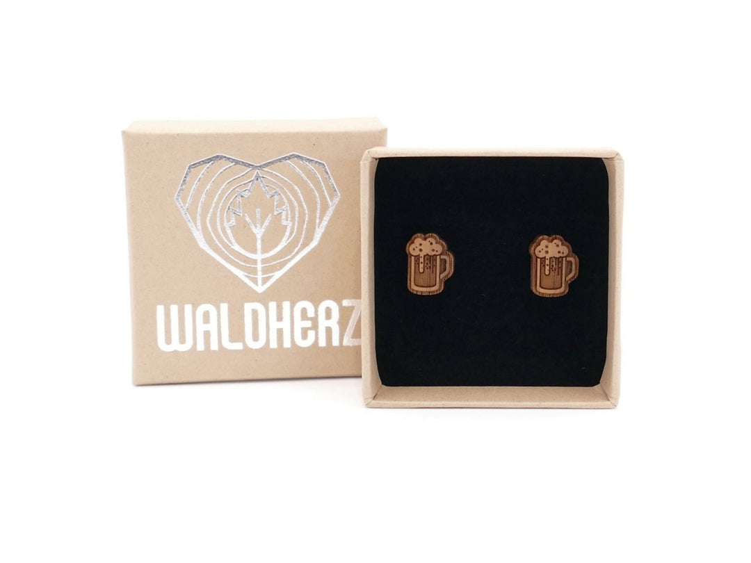 Silber Ohrstecker "Bierkrug" Walnussholz