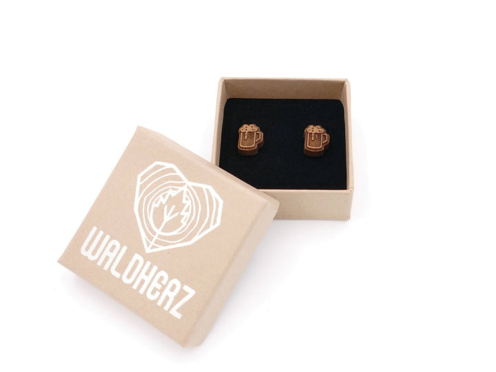 Silber Ohrstecker "Bierkrug" Walnussholz