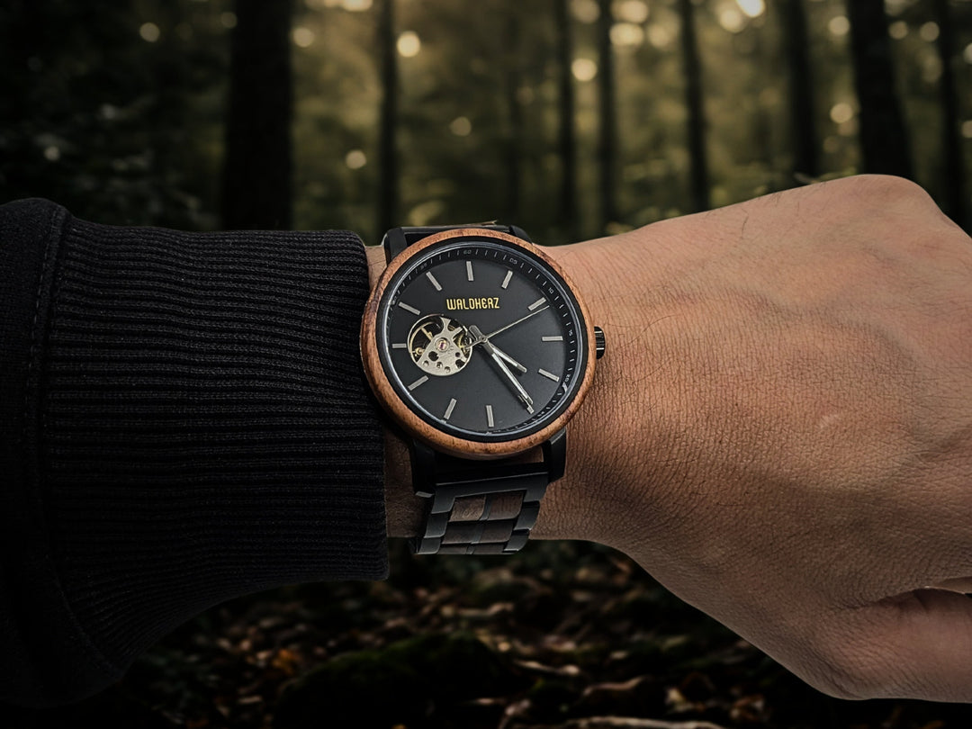 Armbanduhr Automatik "DUNNHALL" | Walnussholz / Schwarz
