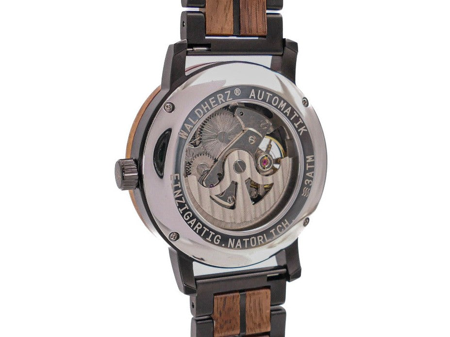 Armbanduhr Automatik "DUNNHALL" | Walnussholz / Schwarz