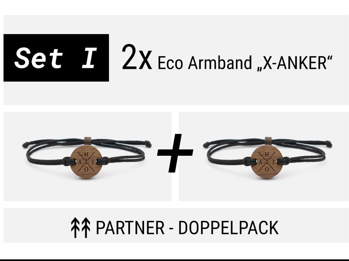 Eco Armband "X Anker" mit Initialen | Walnussholz