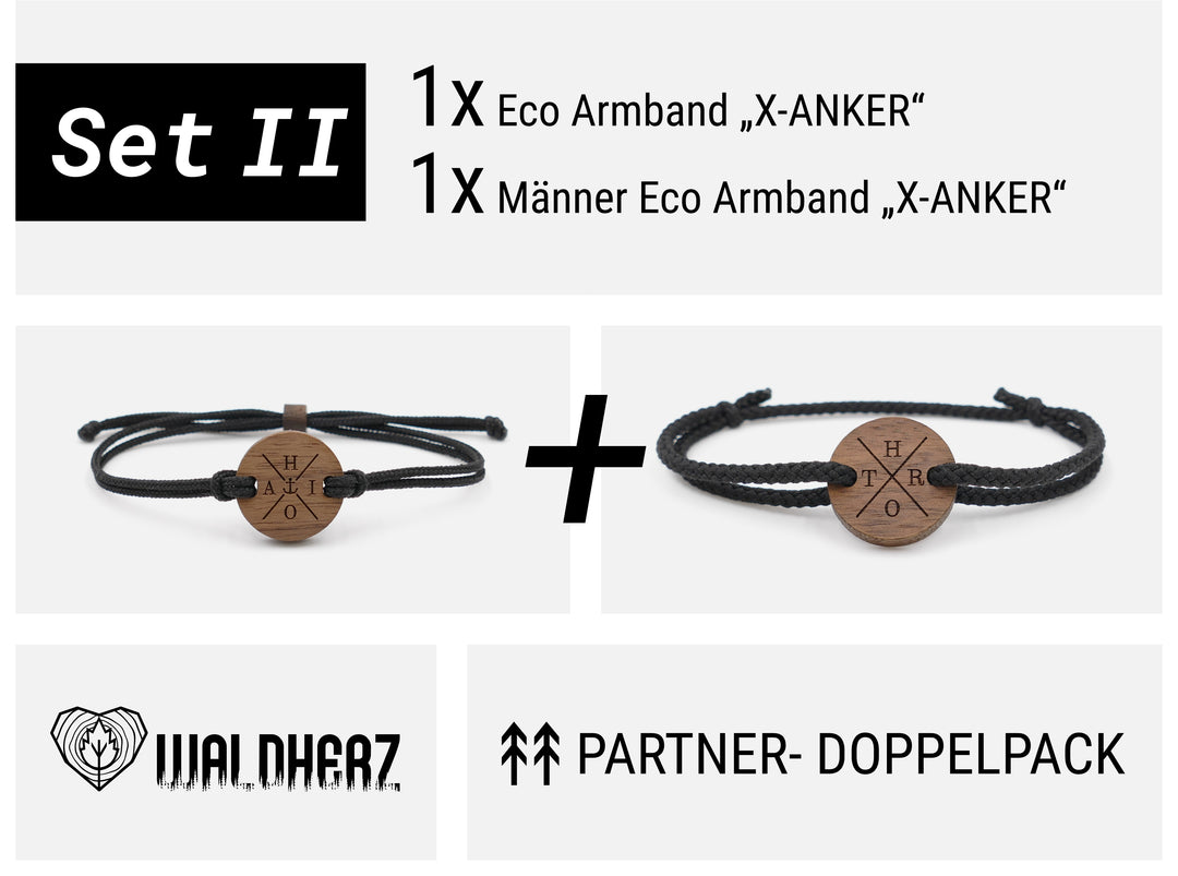 Eco Armband "X Anker" mit Initialen | Walnussholz