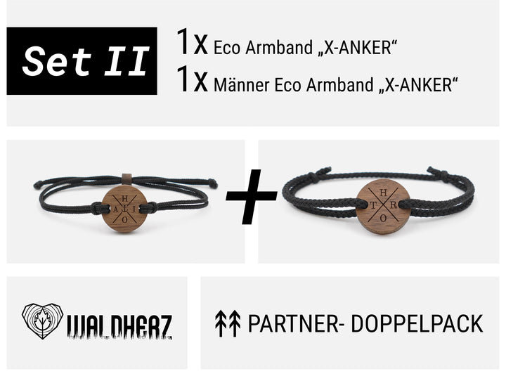 Eco Armband "X Anker" mit Initialen | Walnussholz