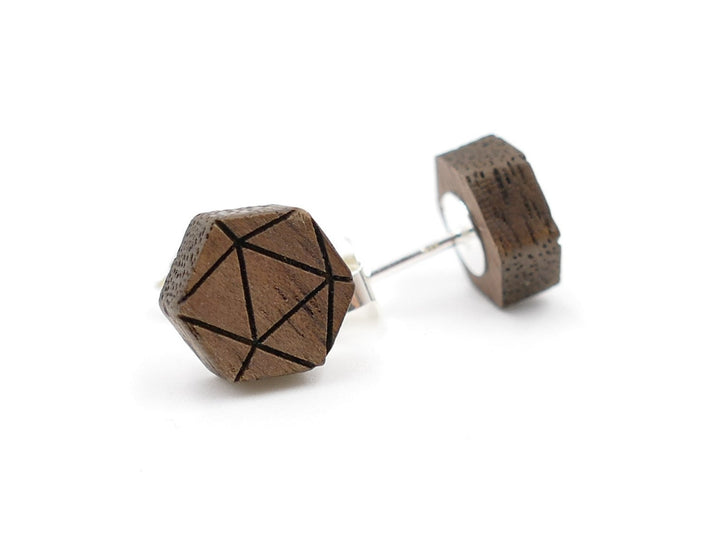 Silber Ohrstecker "Geometrisches Polygon" Walnussholz