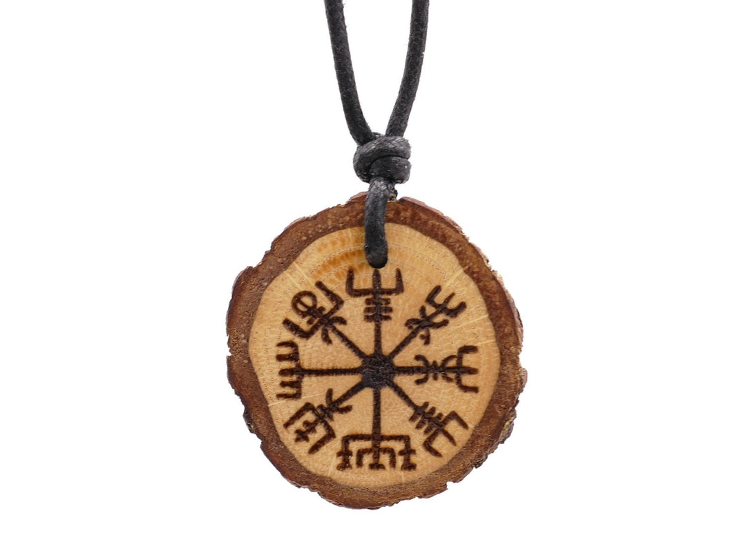 Astscheiben Halskette "Vegvisir" Eichenholz mit Rinde