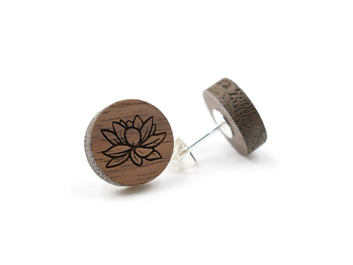 Silber Ohrstecker "Lotusblume" Walnussholz