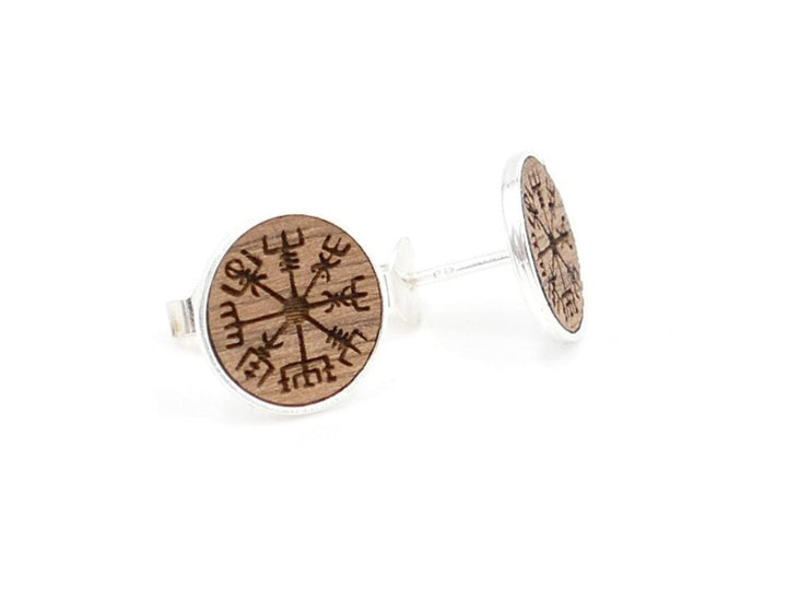 Silber/Walnussholz Ohrstecker "Vegvisir"