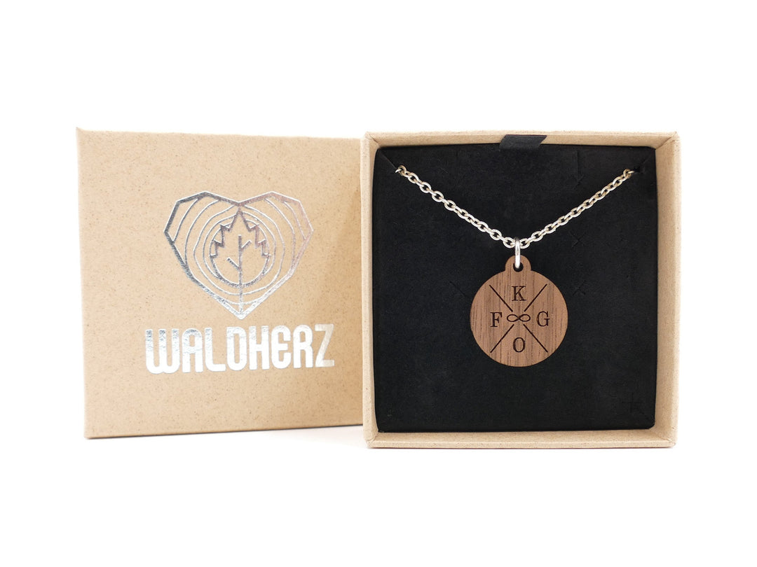 Silber Halskette personalisiert "X Unendlich" Walnussholz