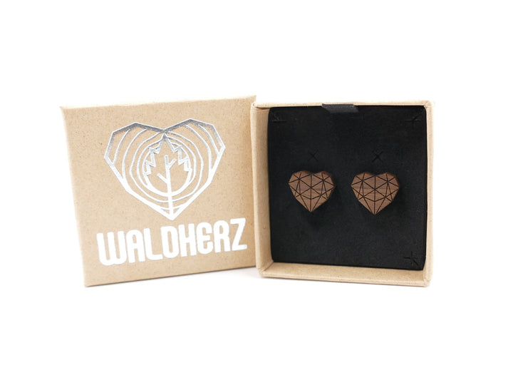 Silber Ohrstecker "Geometrisches Herz" Walnussholz