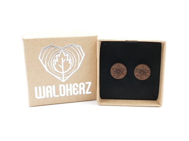 Silber Ohrstecker "Edelweiss" Walnussholz