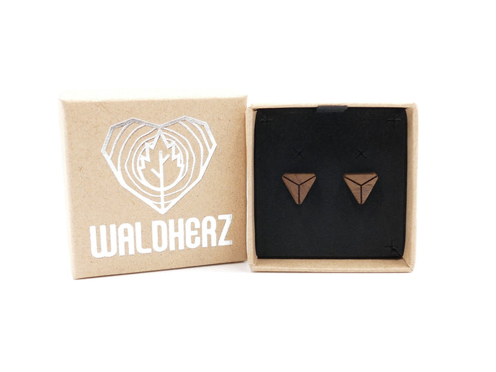 Silber Ohrstecker "Geometrisches Dreieck" Walnussholz