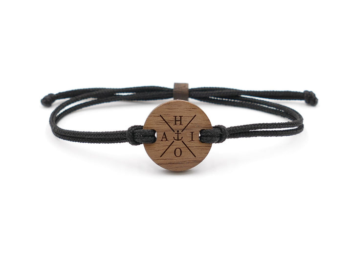 Eco Armband "X Anker" mit Initialen | Walnussholz
